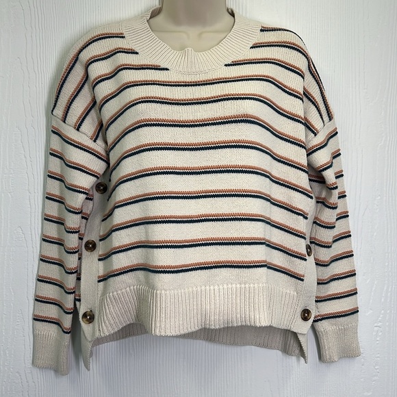 Madewell -Brownstone Colorful Stripe Side Button Long Sleeve Sweater Size XS - Picture 7 of 12